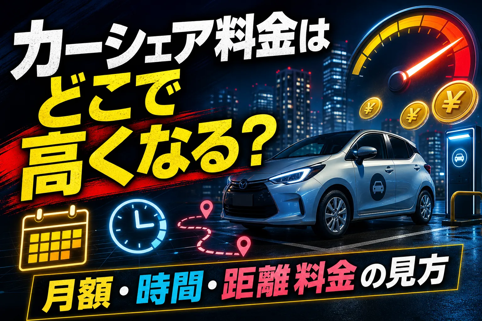 カーシェア料金はどこで高くなる?月額・時間・距離料金の見方
