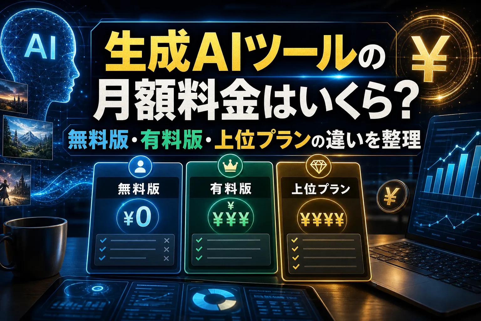 生成AIツールの月額料金はいくら？無料版・有料版・上位プランの違いを整理