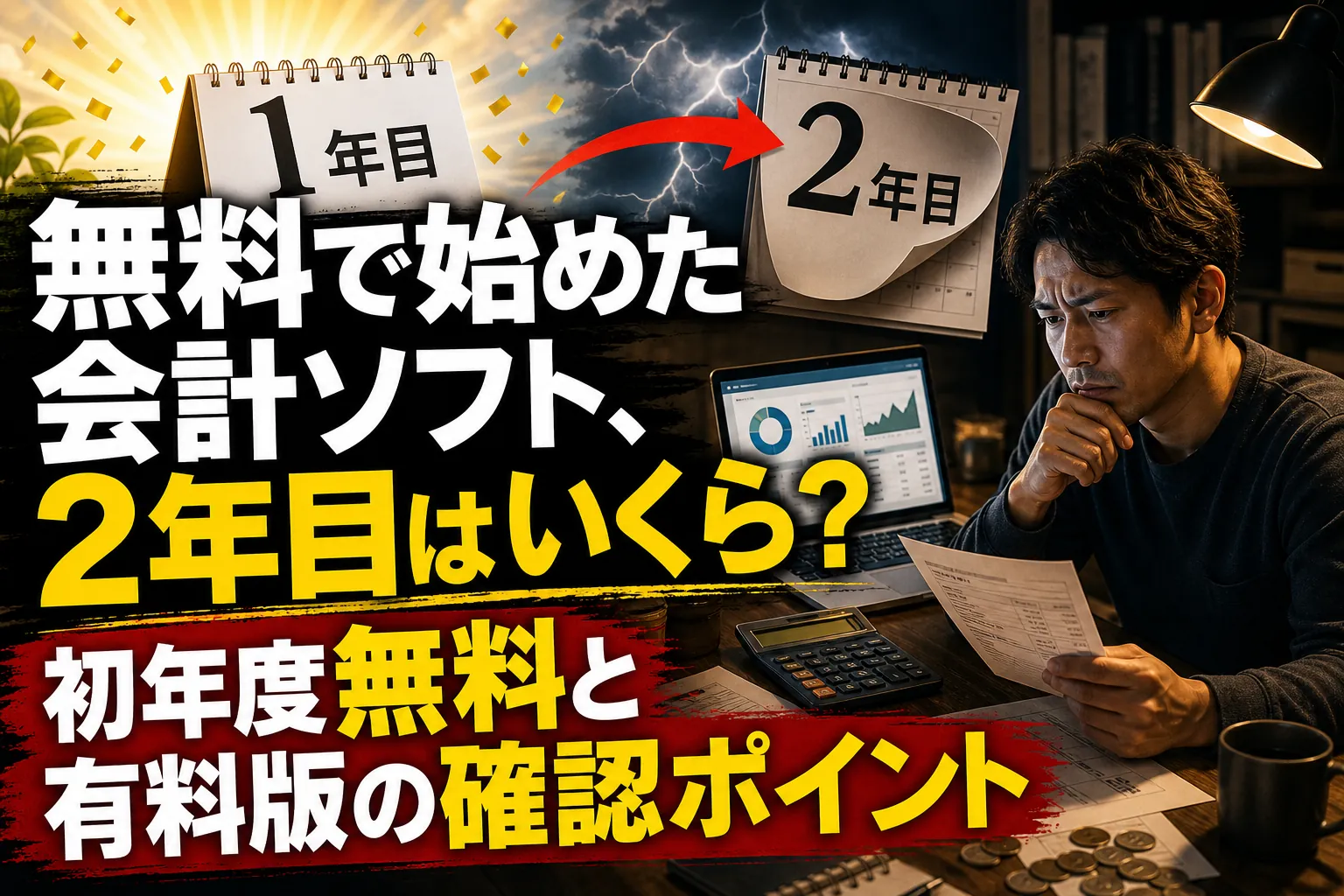 無料で始めた会計ソフト、2年目はいくら？初年度無料と有料版の確認ポイント