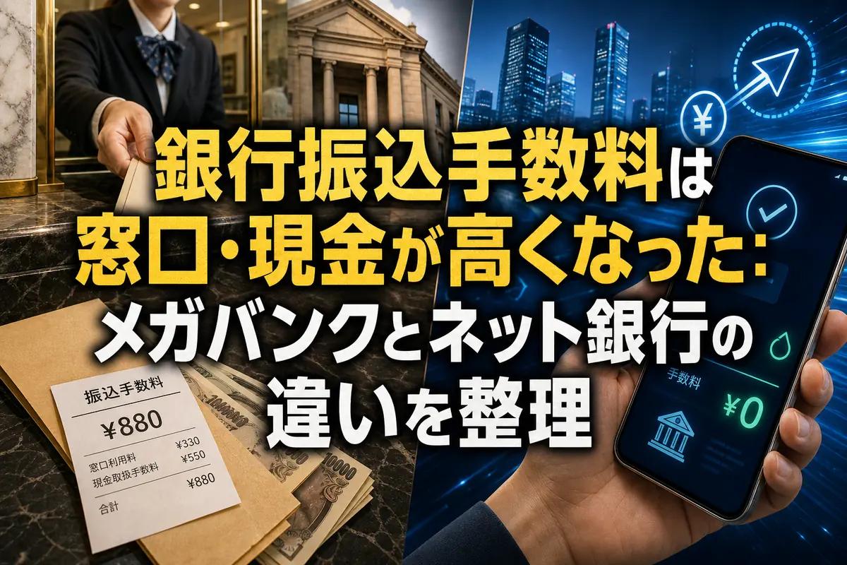 銀行振込手数料は窓口・現金が高くなった：メガバンクとネット銀行の違いを整理