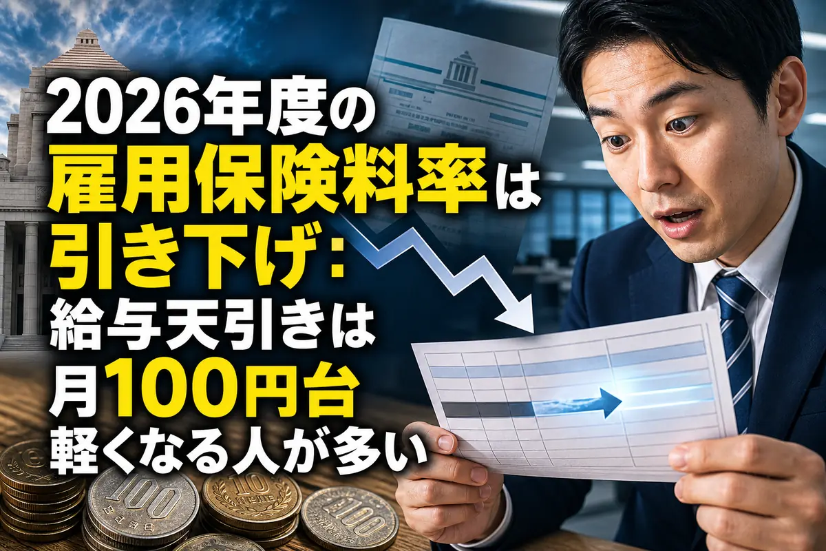 2026年度の雇用保険料率は引き下げ：給与天引きは月100円台軽くなる人が多い