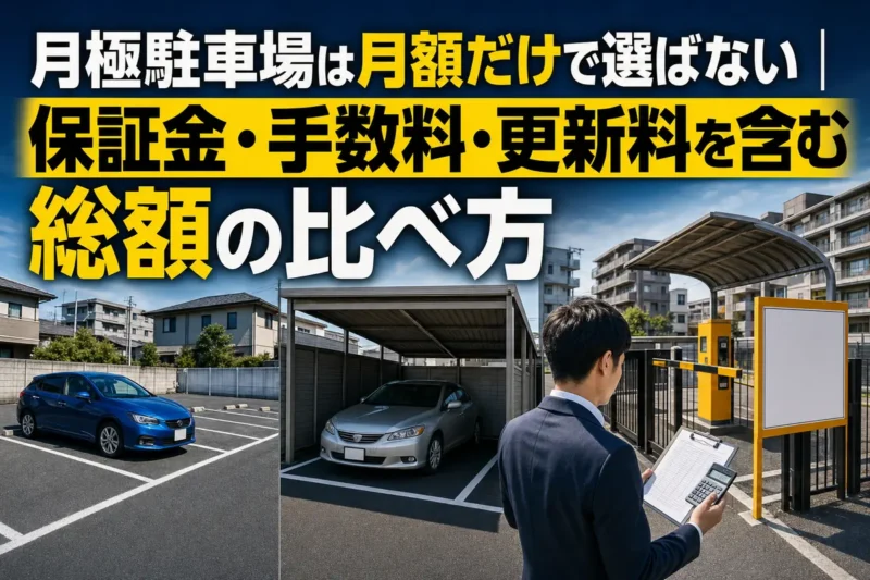 月極駐車場の区画と契約費用を確認する利用者のイメージ。