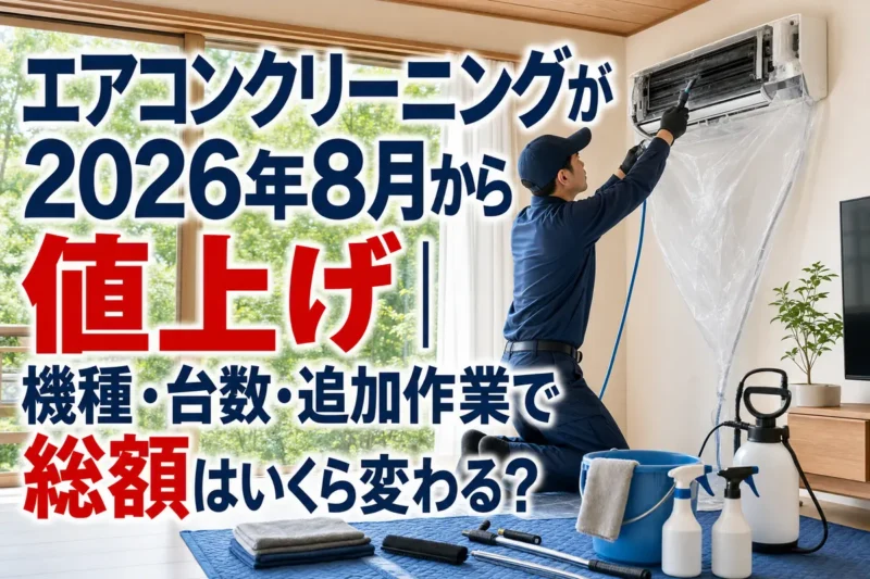 壁掛けエアコンを専門スタッフが清掃している様子。